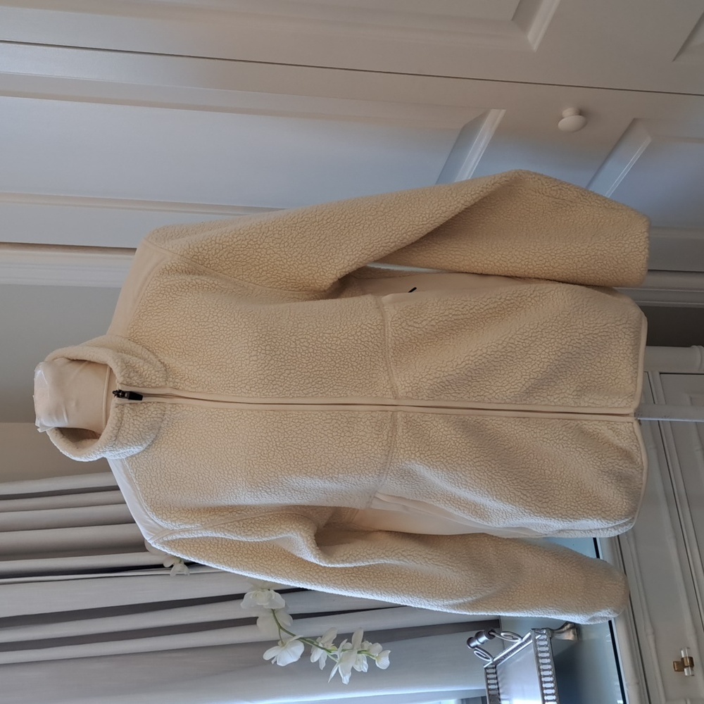 CUTS‎ Mens Classic Preppy Ivory Sherpa Fleece Sweater Jacket Pockets Zipper MED